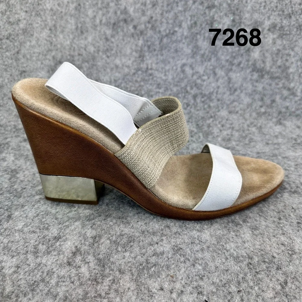 Charleston Wedge Sandals Womens 10 White Tan Elastic Comfort Shoes